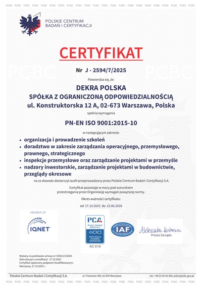 DEKRA Polska Certyfikat ISO 9001 DEKRA Polska Certyfikat ISO 9001